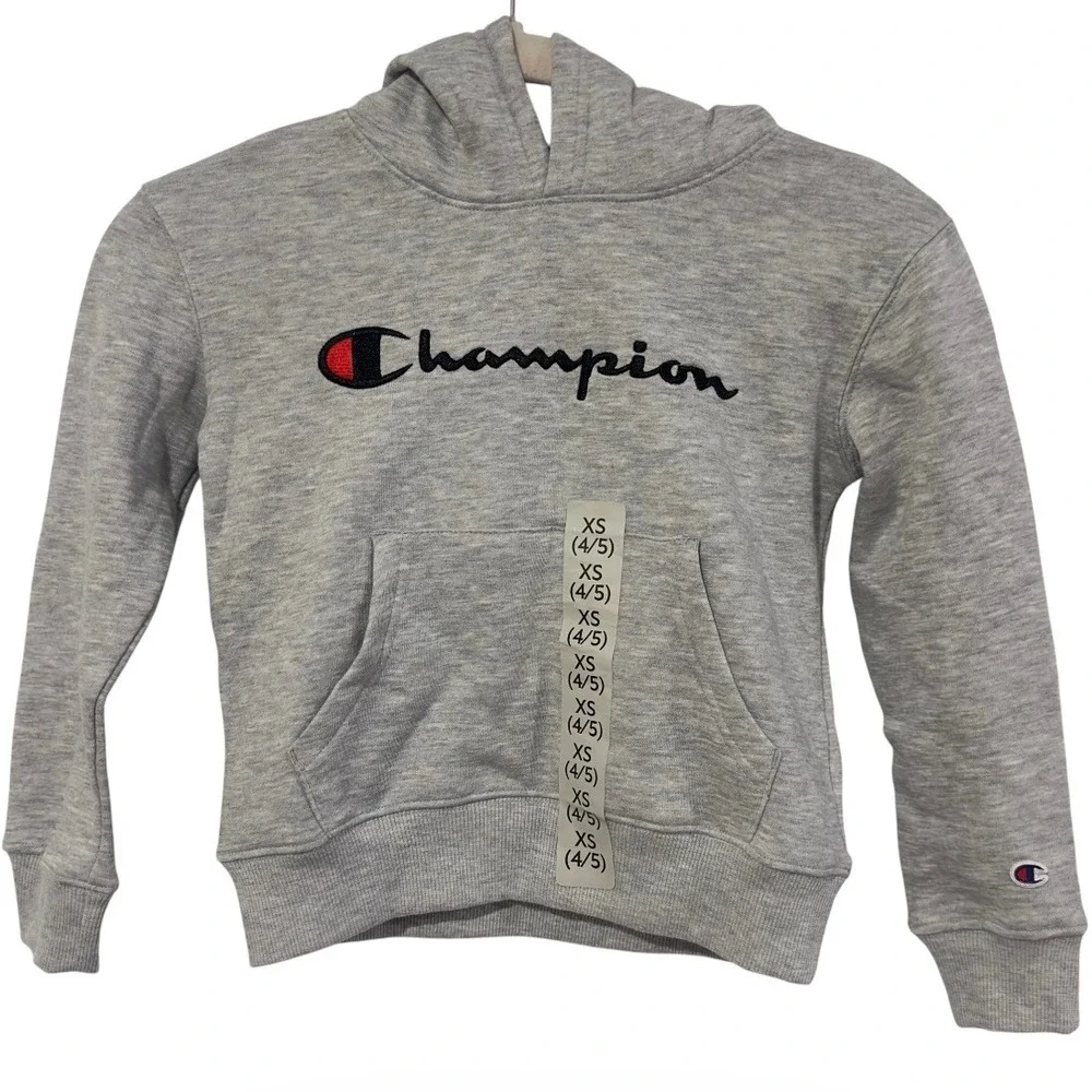 Champion‎ Boys Logo Fleece Hoodie Gray Heather XS 4/5 C935HD0733